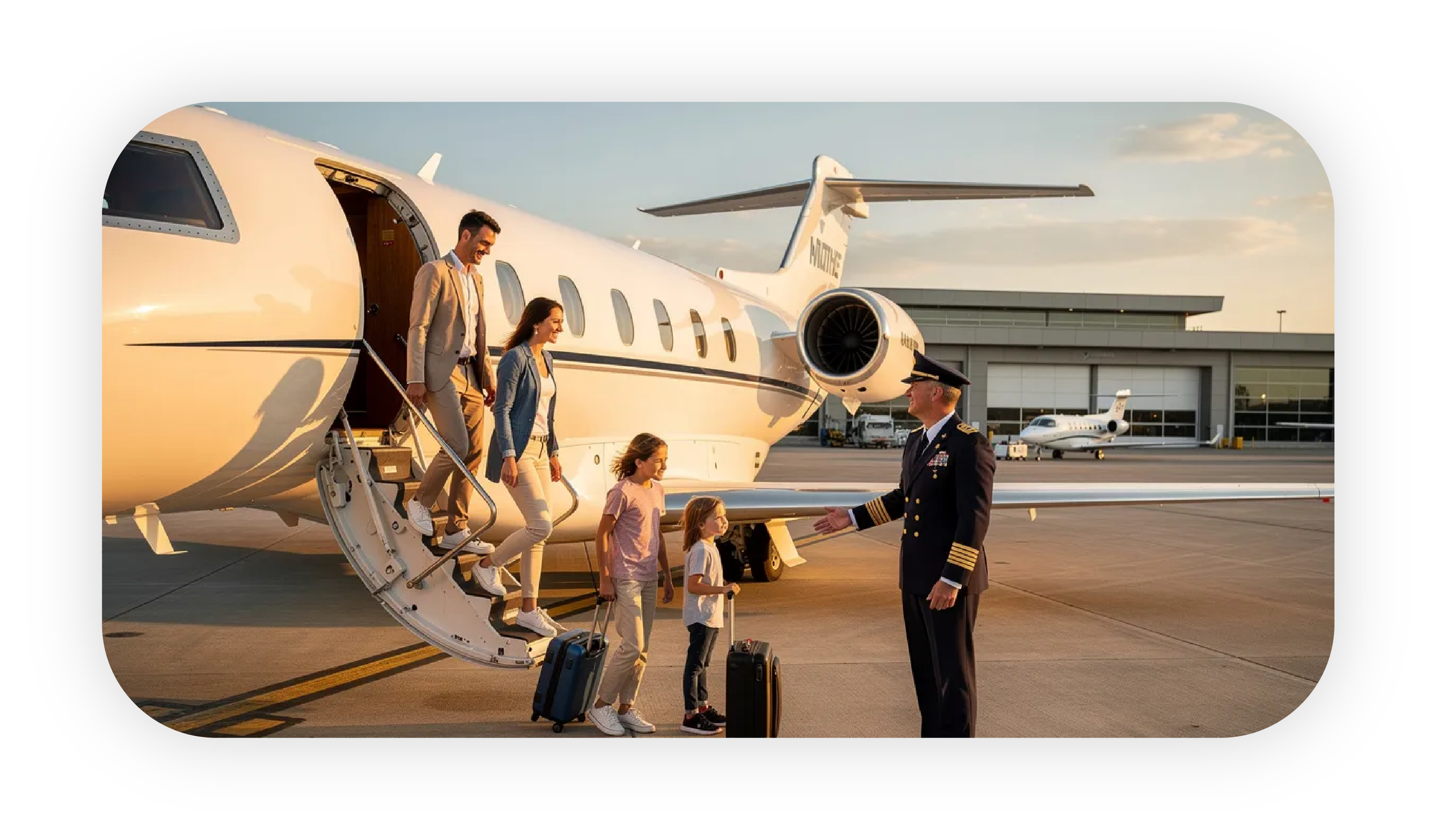 Family boarding a private charter flight