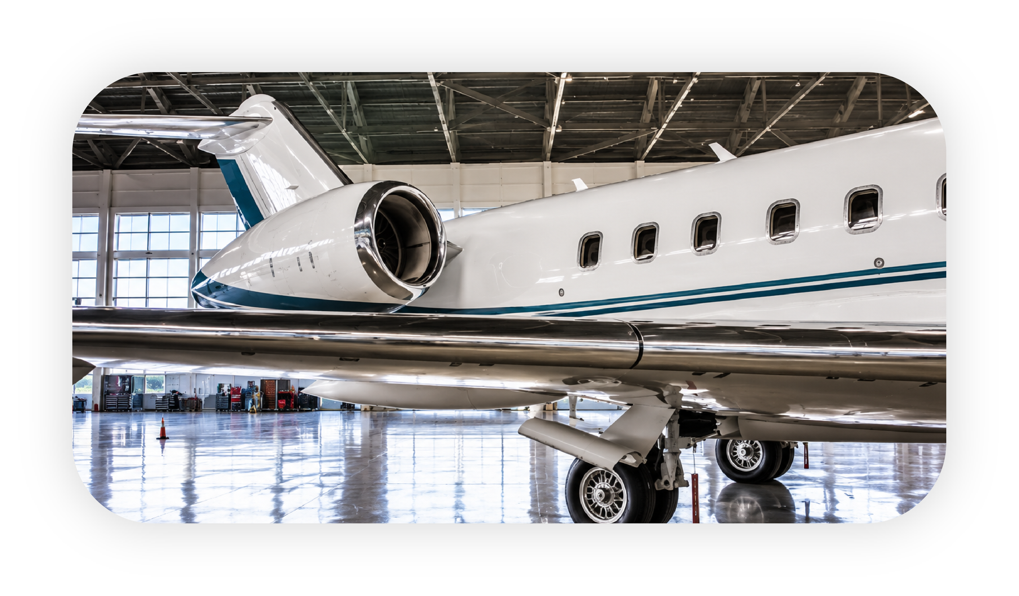 Private jet in aircraft hangar
