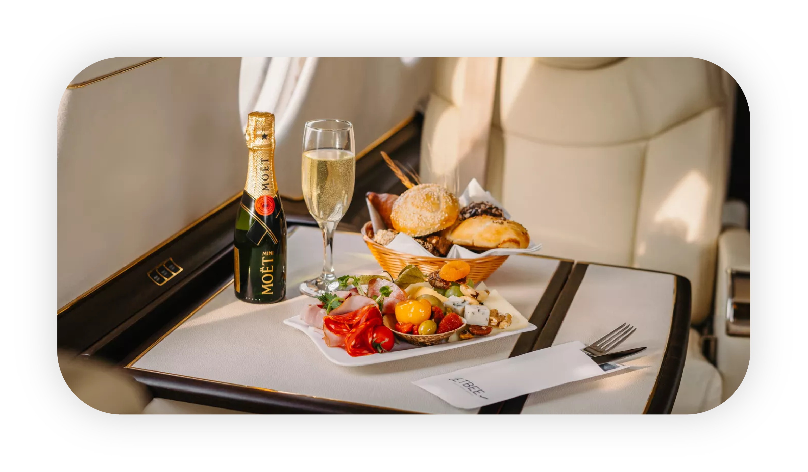 Luxury concierge catering aboard a private jet